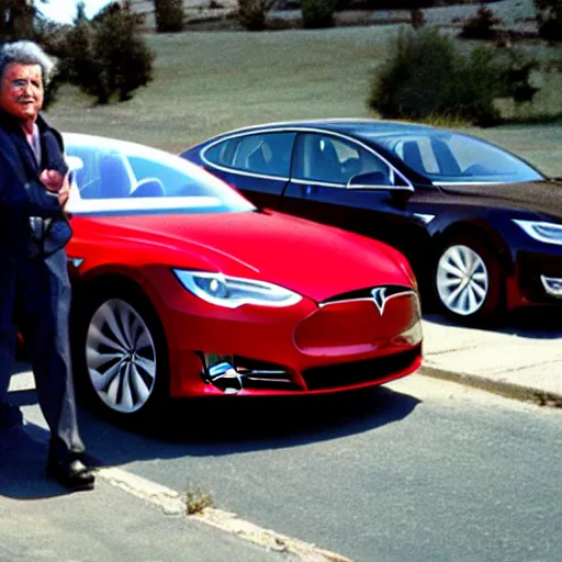 Image similar to Peter Falk driving a Tesla Model S