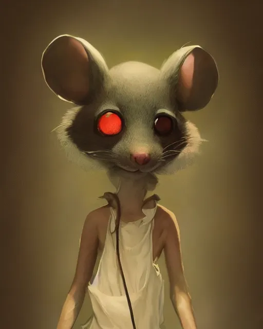 Prompt: a beautiful half body portrait of a cute anthropomorphic humanoid mouse fursona. big eyes. character design by cory loftis, fenghua zhong, ryohei hase, ismail inceoglu and ruan jia. volumetric light, detailed, rendered in octane