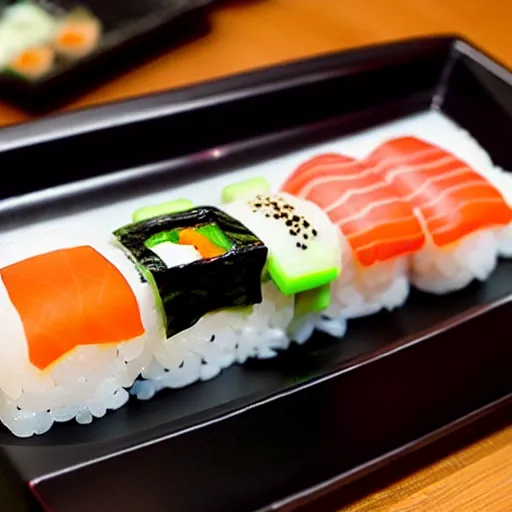 Prompt: a computer made of sushi