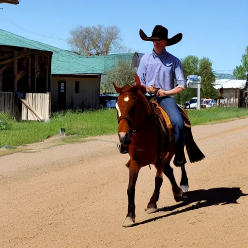 Prompt: Jerma985 riding a horse in a old western town -5