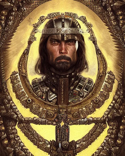 Image similar to ultrarealistic illustration of spanish conquistador, symmetrical, by daniel zrom and nicola saviori