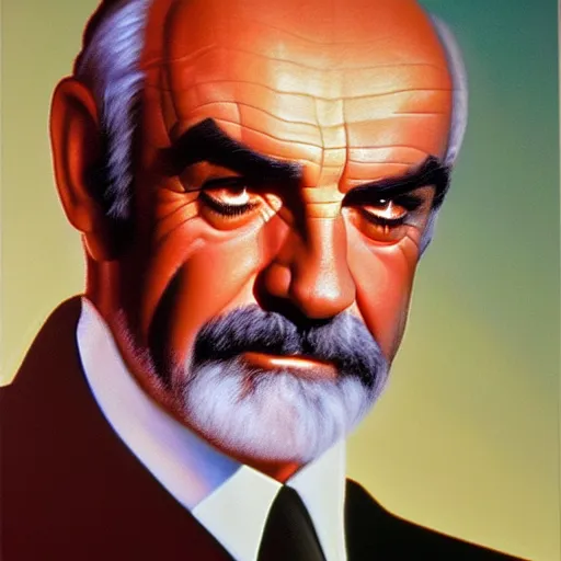 Image similar to portrait sean connery soft light, by drew struzan, inspired by sky captain and the world of tomorrow, fine sharp high detail,