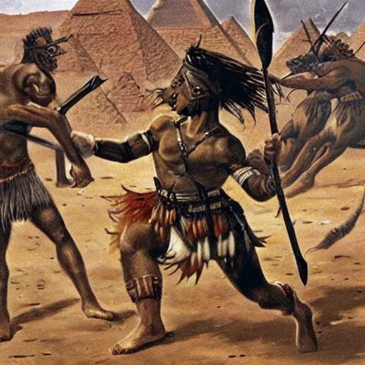 Image similar to a wild beast warrior defeating 1 0 0 0 men army in egypt