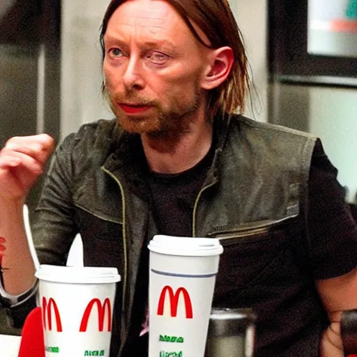 Prompt: thom yorke eating at mcdonalds