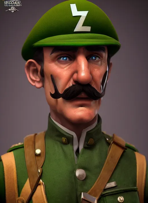 Image similar to luigi as ww 1 soldier, ultra detailed, trending on artstation, concept art, octane render, unreal engine,