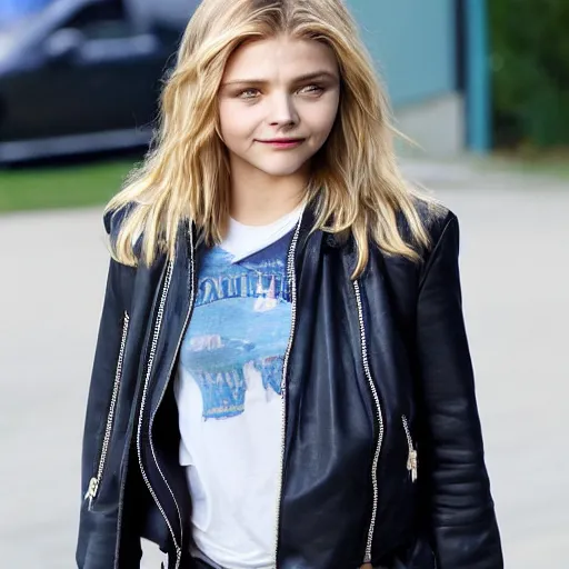 Prompt: A young woman who looks like a cross between Michelle Pfeiffer and Chloe Grace Moretz. Smiling. Flirty.
