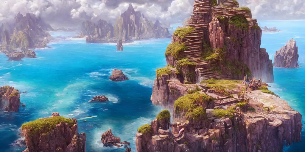 Prompt: fly fantasy desiccated island, surrounded by crystal cliffs, extremely detailed oil painting, unreal 5 render, rhads, Bruce Pennington, Studio Ghibli, tim hildebrandt, digital art, octane render, beautiful composition, trending on artstation, award-winning photograph, masterpiece