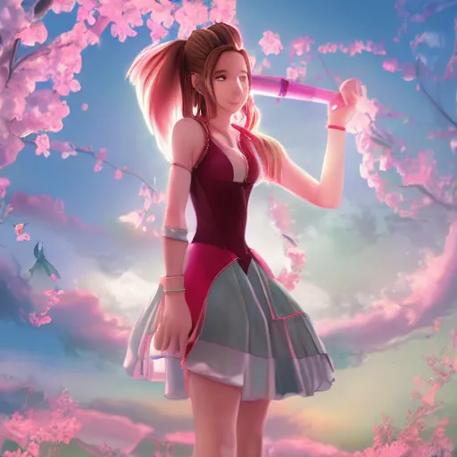 Image similar to full body shot of aerith aeris by logan cure, BangkuART, sakimichan, yan gisuka, zeronis, dan eder, nick silva, Ja Mong, 4k, artstation