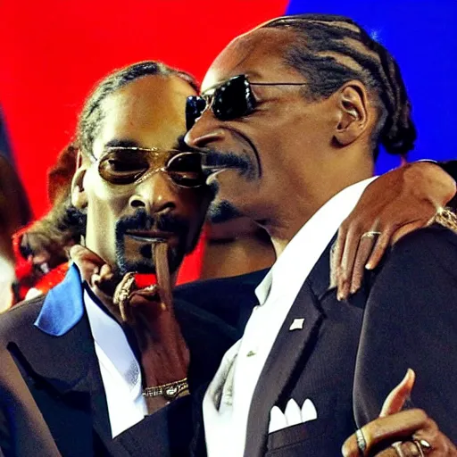 Image similar to selfie of snoop dogg with joe biden smoking a sandwich