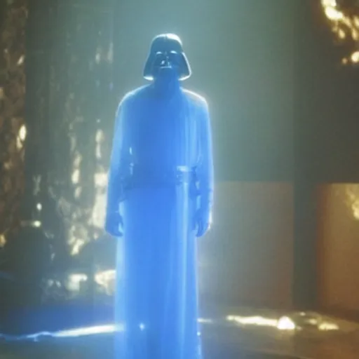 Image similar to film still of old ewan mcgregor as a ghost in star wars, blue ghost, transparent, epic lighting, highley detailled, kodak film