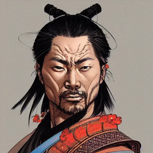 Image similar to a detailed portrait of a samurai by Jerome Opeña, featured on artstation