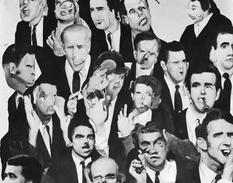 Image similar to joe biden pop band, detailed facial expressions, 1 9 6 0 surrealism aesthetic