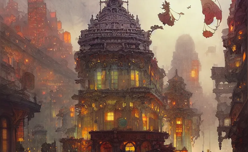 Prompt: the amazing floating neoclassical city, fantasy, steampunk. intricate, amazing composition, colorful watercolor, by ruan jia, by maxfield parrish, by marc simonetti, by hikari shimoda, by robert hubert, by zhang kechun, illustration, gloomy