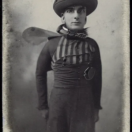 Prompt: a daguerrotype photo of super mario brothers cosplayer, very early film stock, 1 8 0 0 s, vintage