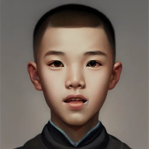 Prompt: chinese boy with buzzcut, oil painting, artgerm, portrait, highly detailed, artstation