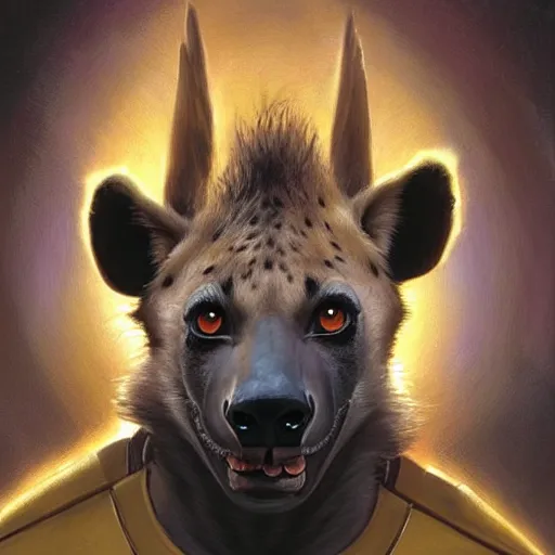 Image similar to a portrait of a hyena hyenaman canine star trek in a starfleet uniform chief engineer. zootopia fursona furaffinity highly detailed painting by gaston bussiere craig mullins jc leyendecker gustav klimt artgerm greg rutkowski furry