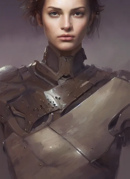 Image similar to a professional painting of a beautiful young female, clothed in military armor, olive skin, long dark hair, beautiful bone structure, symmetrical facial features, intricate, elegant, digital painting, concept art, smooth, sharp focus, illustration, from Metal Gear, by Ruan Jia and Mandy Jurgens and Artgerm and William-Adolphe Bouguerea