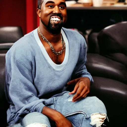 Image similar to Kanye West smiling and giving a thumbs up for a 1990s sitcom tv show, Studio Photograph, portrait C 12.0