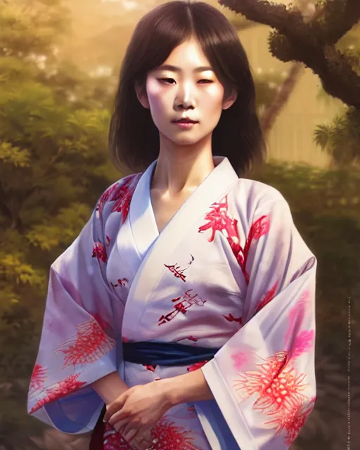 Image similar to a beautiful okinawa girl wear elegant yukata in festival | | summer night, realistic shaded, pleasant face, good looking, fine details, 4 k realistic, cryengine, realistic shaded lighting poster by greg rutkowski, magali villeneuve, artgerm, jeremy lipkin and michael garmash and rob rey