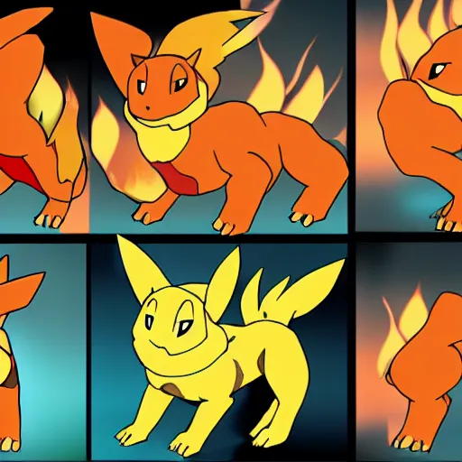 Prompt: a new fire type pokemon design inspired by a pitbull