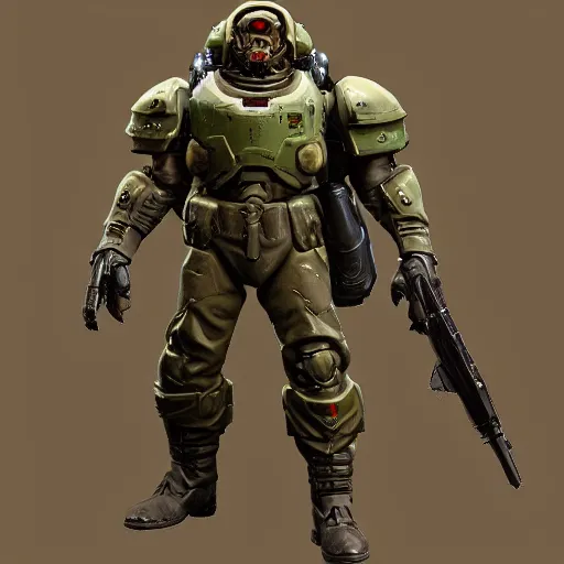 Image similar to doom slayer as ww 2 american soldier, photography, full height, front view, golden ratio