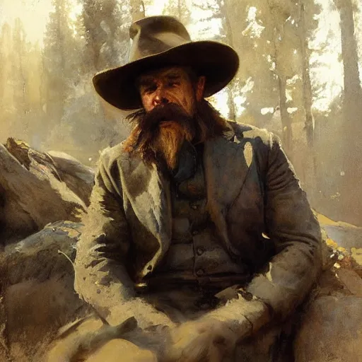 Prompt: portrait of an emotional yosemite sam, by jeremy mann, anders zorn.