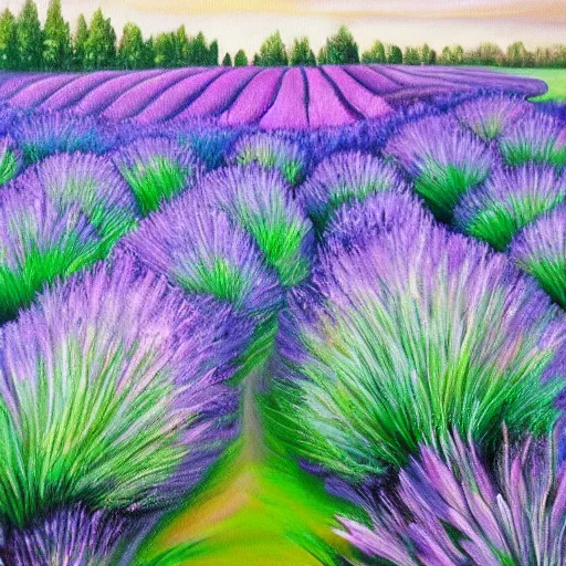 Image similar to painting of lavender field, highly detailed