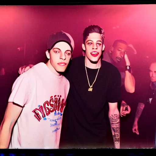 Prompt: Polaroid photograph of pete Davidson and kanye in a club, blurry, XF IQ4, 150MP, 50mm, F1.4, ISO 200, 1/160s, Adobe Lightroom, photolab, Affinity Photo, PhotoDirector 365,