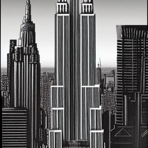 Prompt: Empire state building redesigned by H R Giger, complex, highly detailed, unique, new design