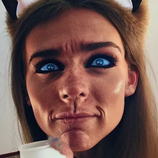 Image similar to catgirl with arnold schwarzenegger face, photograph, instagram