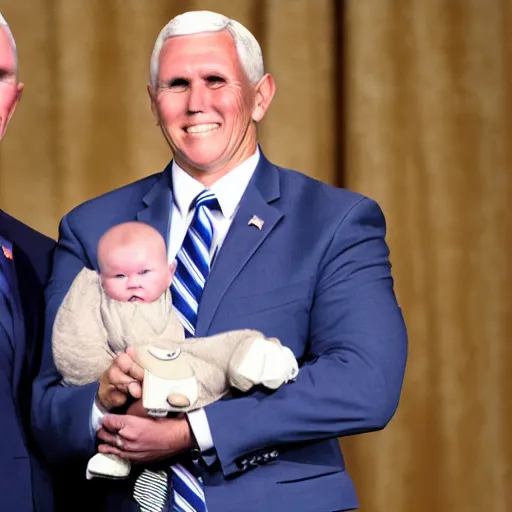 Prompt: mike pence holding a baby that looks exactly like him