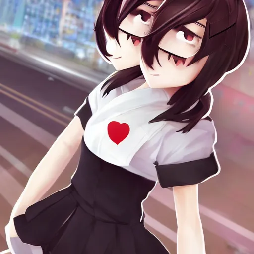 Image similar to luxury advertisement, astonishing portrait of a very beautiful anime schoolgirl with black bob hair in style of cytus and deemo, full perfect face, she is dancing, set in Half-life. Realistic, highly detailed background, artstation, 120 degree view, drawn by Sasoura, Satchely and Akihiko Yoshida, no distortion