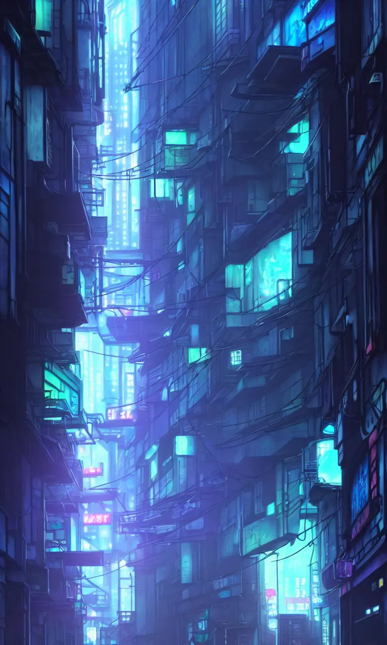 Image similar to city alleyway in the atmospheric cyberpunk anime film, gouache matte background painting, neon noir, at night with lights, by makoto shinkai, in the anime series ergo proxy, beautiful specular edge highlights and rim lighting