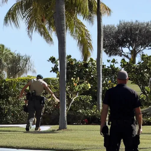 Prompt: FBI raiding mar-a-lago, walking inside luxurious rooms, looking for proofs