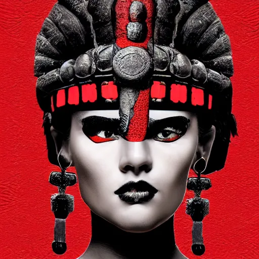 Image similar to portrait of an ancient warrior red and black theme