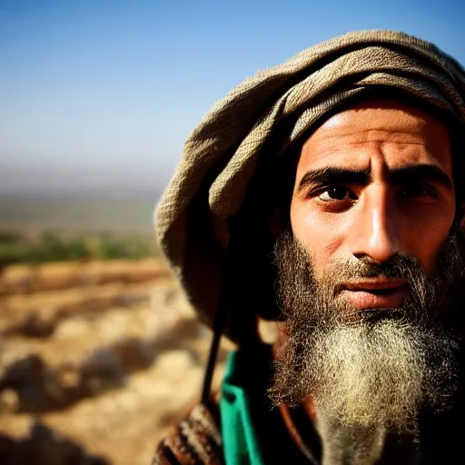 Prompt: Photograph of a young itinerant Jewish prophet from the Galilee in northern Israel