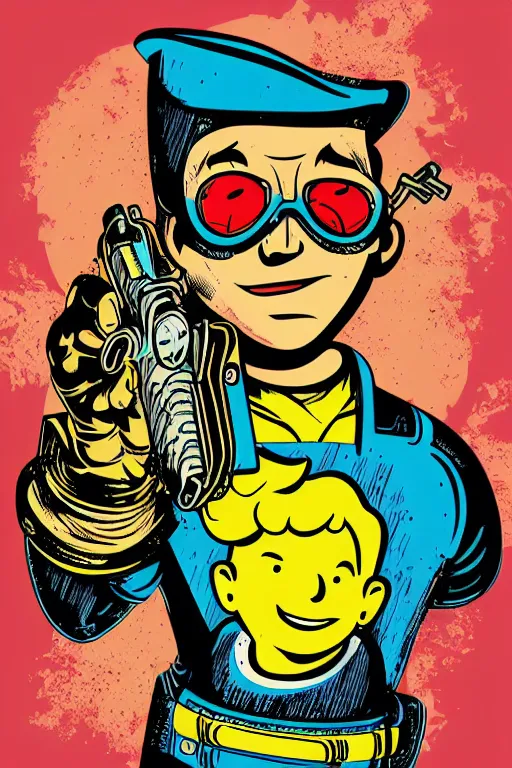 Image similar to fallout 7 6 retro futurist illustration art by butcher billy, sticker, colorful, illustration, highly detailed, simple, smooth and clean vector curves, no jagged lines, vector art, smooth andy warhol style