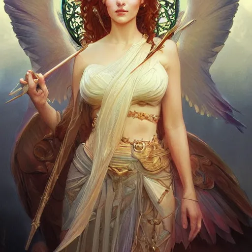 Image similar to portrait of the angel of apples, D&D, fantasy, intricate, elegant, highly detailed, digital painting, artstation, concept art, smooth, sharp focus, illustration, art by artgerm and greg rutkowski and alphonse mucha