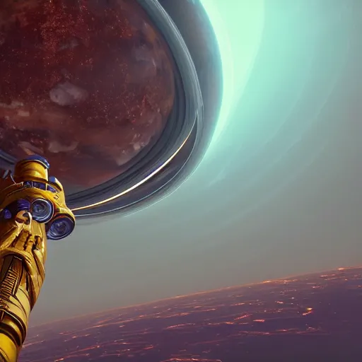 Image similar to dyson ring in space, intricate abstract, unreal engine tech demo, golden hour