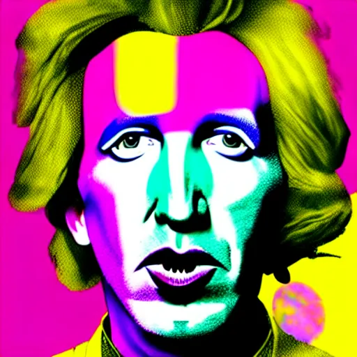 Prompt: an extremely psychedelic portrait of marilyn manson as andy warhol, surreal, lsd, face, detailed, intricate, elegant, lithe, highly detailed, digital painting, artstation, concept art, smooth, sharp focus, illustration