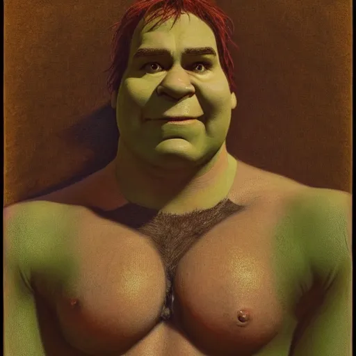 Image similar to shrek, extremely sensual, hyperrealistic, portrait drawn by jean - leon gerome