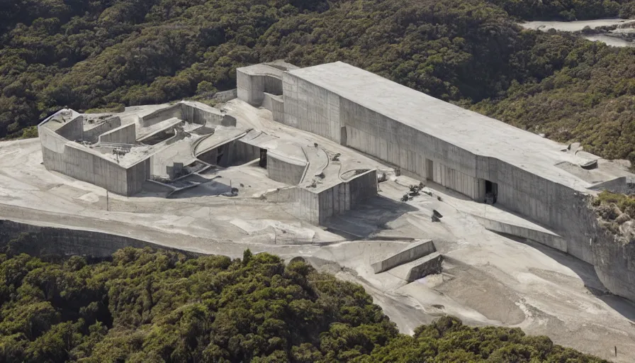 Image similar to big military base perched on a cliff overlooking a magnificient bay, drawing architecture, pritzker architecture prize, greig fraser