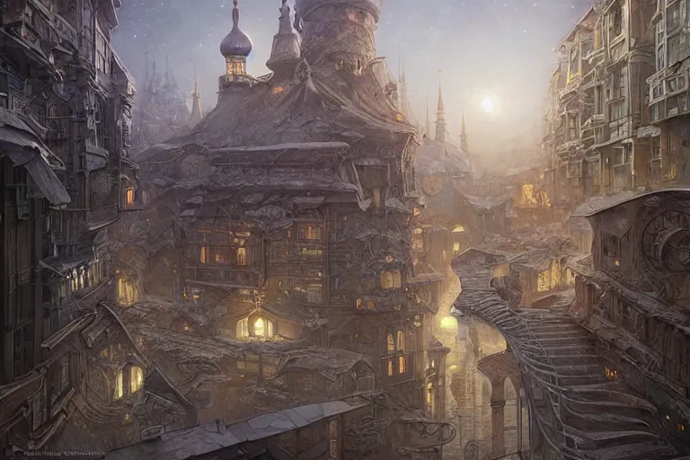 Prompt: It’s enchanting on the streets of Russian panel houses quarters on the Moon city, Norilsk, sci-fi, fantasy, intricate, very very beautiful, elegant, highly detailed composition, digital rendering, artstation, concept art, smooth, sharp focus, illustration, art by artgerm and greg rutkowski and alphonse mucha