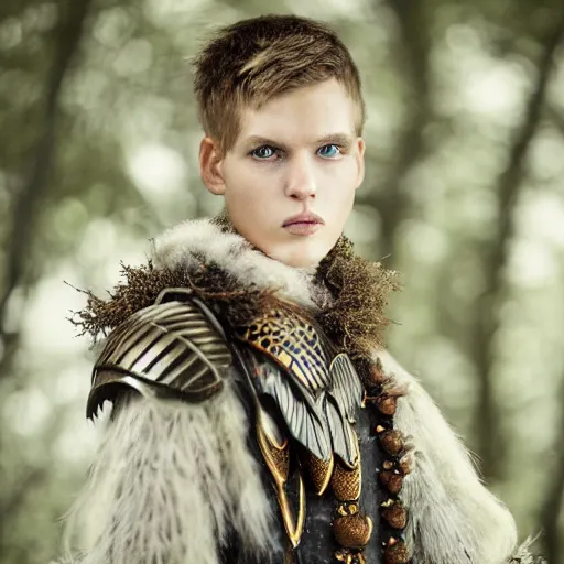 Image similar to a portrait of a beautiful young druid male wearing an alexander mcqueen armor , photographed by andrew thomas huang, artistic