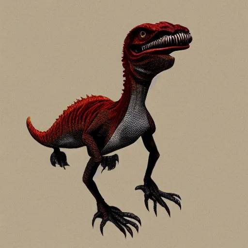 Image similar to velociraptor wearing a suit, photorealistic