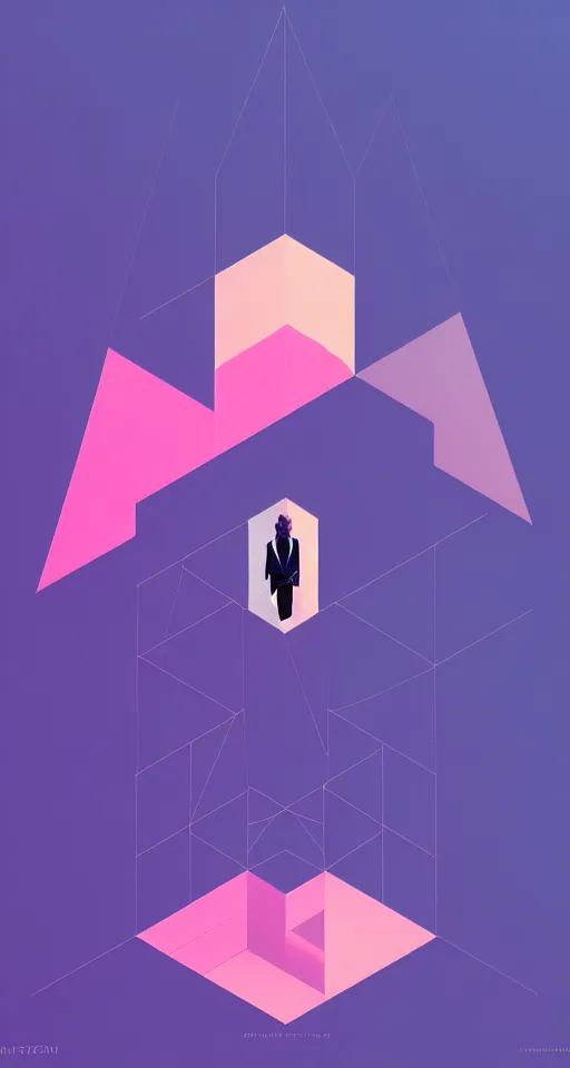 Image similar to portrait of elon musk as a geometric minimalist design, in the background there are isometric mountains with full moon behind the top, trending on artstation, cute digital art, monument valley