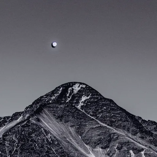 Image similar to a black dot in the sky spaghettifying a mountain, dark lighting, landscape