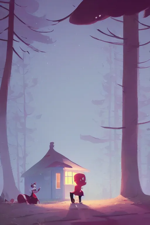 Prompt: a moment of pure bliss in front of the small house in the forest, cory loftis, james gilleard, atey ghailan, goro fujita, character art, exquisite lighting, clear focus, very coherent, plain background, dramatic painting