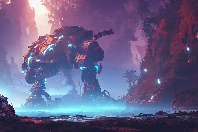 Image similar to tideripper machine mecanical creature robot of horizon forbidden west horizon zero dawn bioluminiscence global illumination ray tracing hdr fanart arstation by ian pesty and alena aenami artworks in 4 k