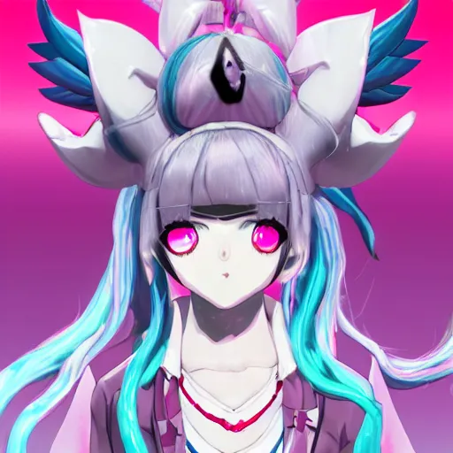 Prompt: stunningly beautiful omnipotent megalomaniacal anime asi goddess who looks like junko enoshima with symmetrical perfect face and porcelain skin, pink twintail hair and cyan eyes, traps you inside her inescapable vr castle where she controls you completely!!!, hyperdetailed, digital art from danganronpa, unreal engine 5, 8 k